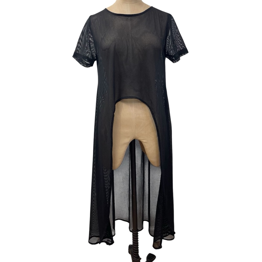 Figwood Edgy Fishnet Maxi Top OS Black Alt Grunge Mesh Dress Black Sheer